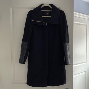 Black wool and leather club monaco coat